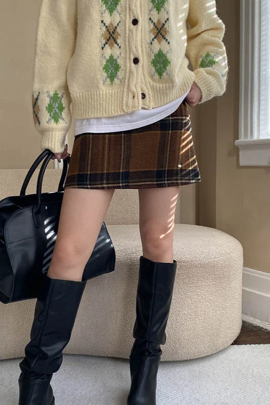 Plaid Color Block High Waist Skirt - Image 18