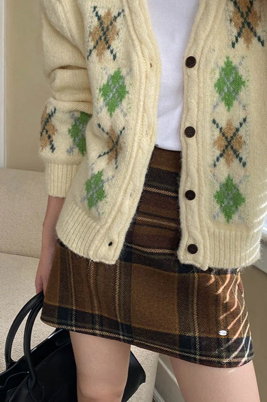Plaid Color Block High Waist Skirt - Image 19