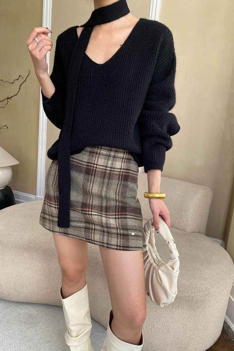 Plaid Color Block High Waist Skirt - Image 3