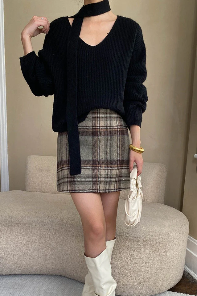 Plaid Color Block High Waist Skirt - Image 4