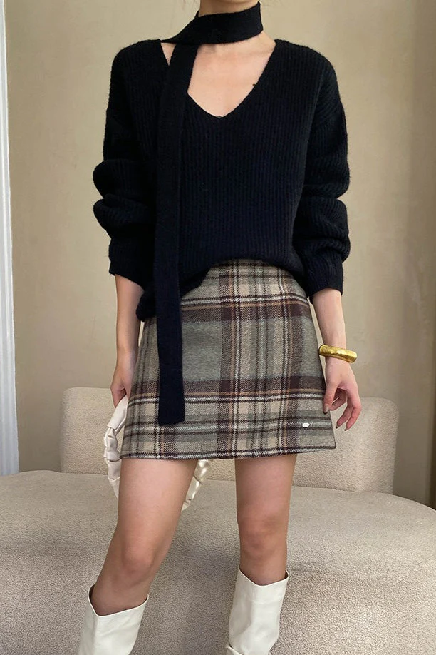 Plaid Color Block High Waist Skirt - Image 6