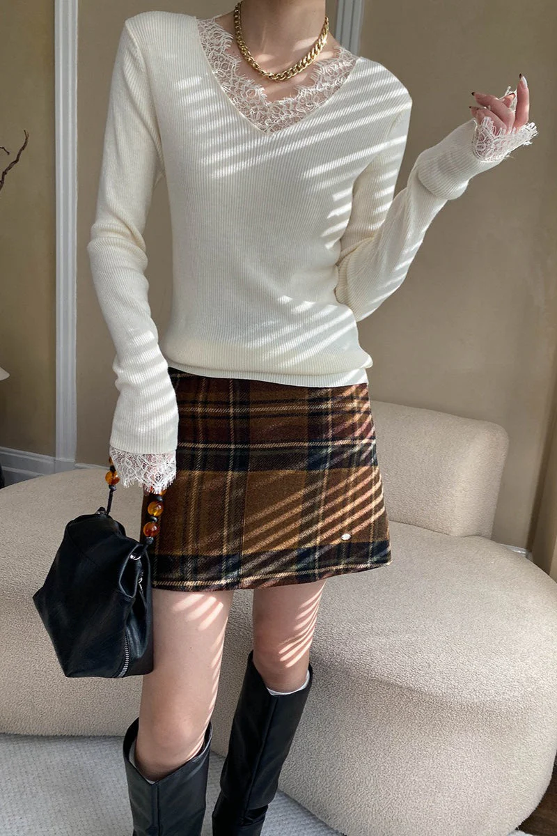 Plaid Color Block High Waist Skirt - Image 9