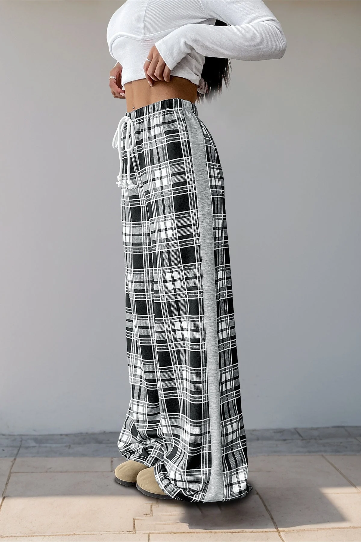Plaid Elastic Waist Loose Fit Pants - Image 2