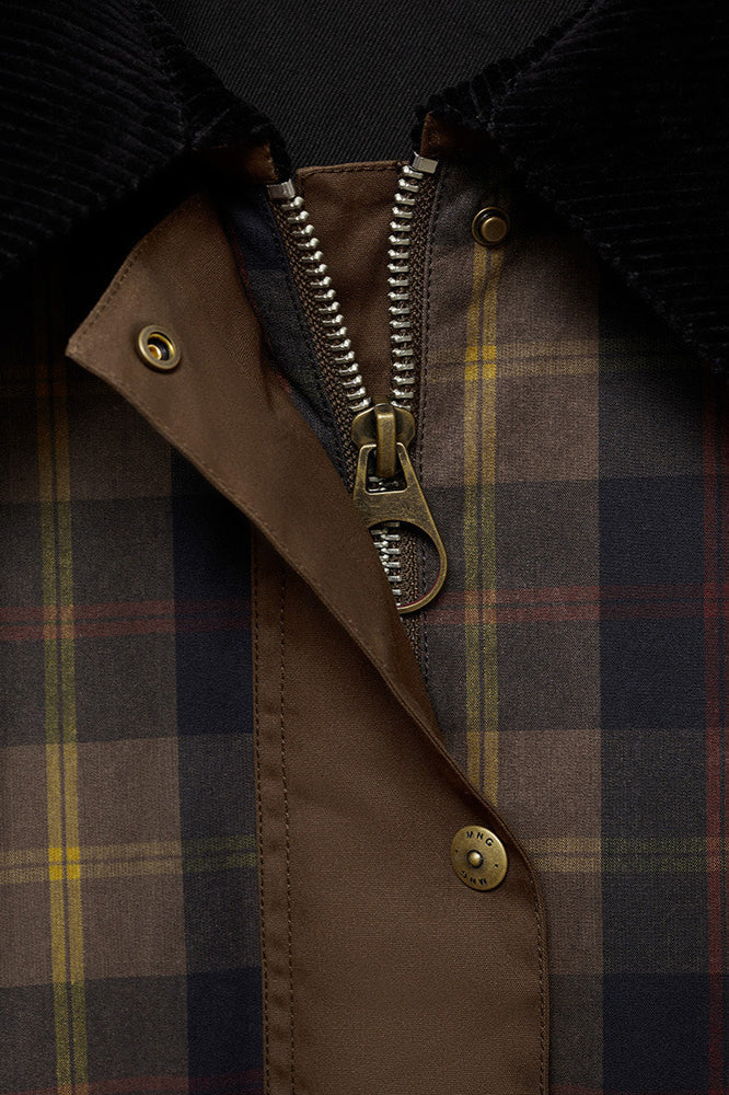 Plaid Faux Fur Collar Zip Decorative Button Coat - Image 4