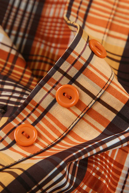 Plaid Fitted Waist Tie Neck Short Button Front Blouse - Image 5