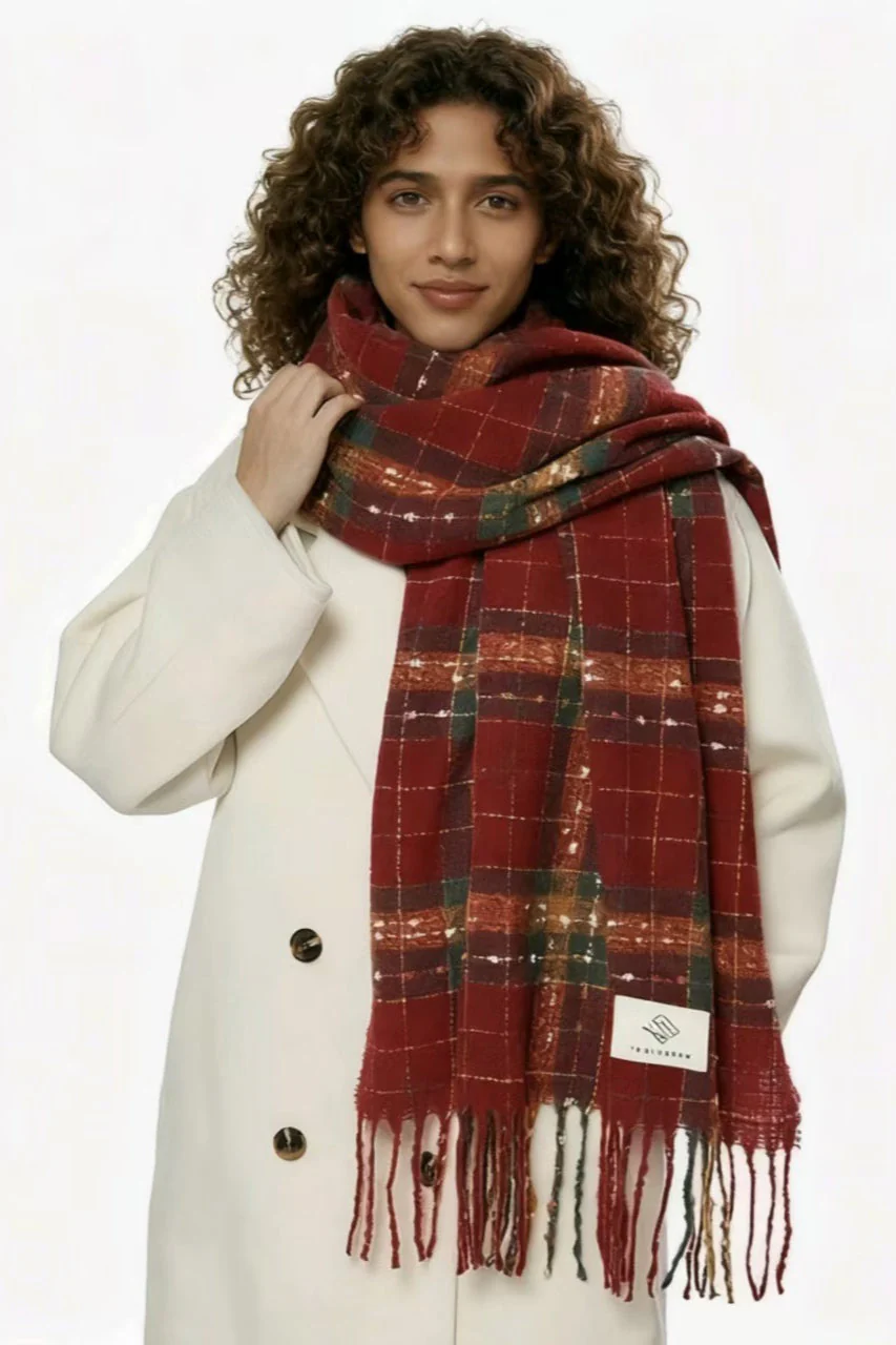 Plaid Fringe Thermal Knit Scarf - Image 2