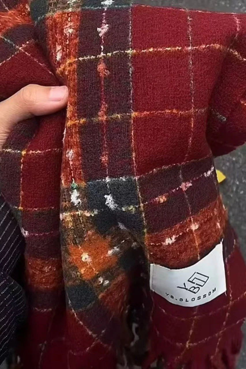 Plaid Fringe Thermal Knit Scarf - Image 3