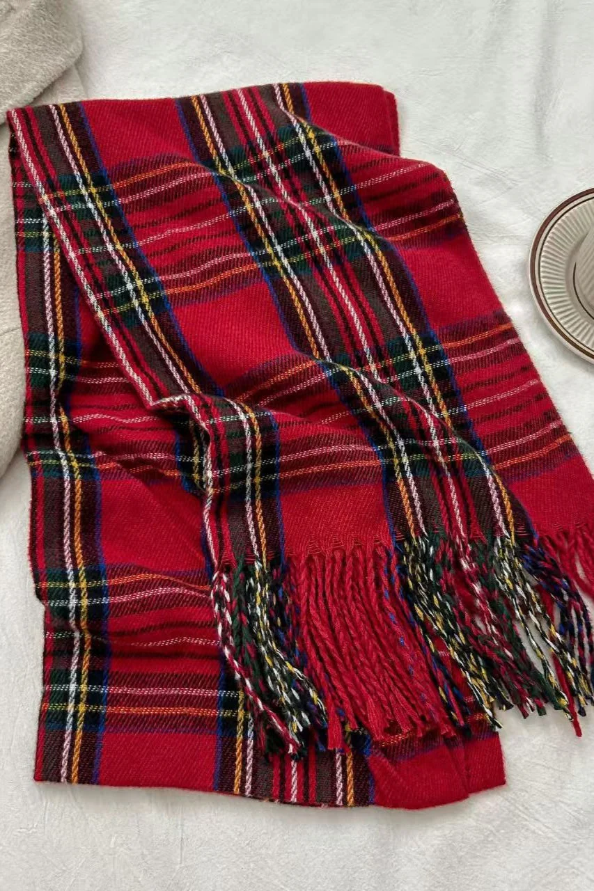 Plaid Fringe Thermal Knit Scarf - Image 4
