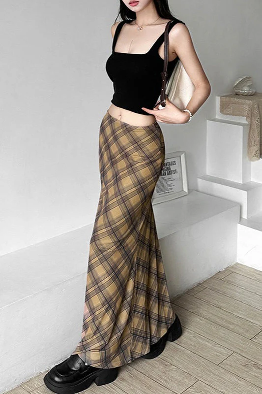 Plaid High Waist Bodycon Skirt - Image 3