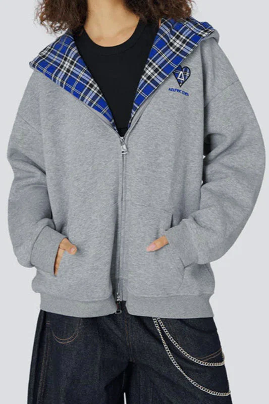 Plaid Lined Loose Fashion Hoodie - Image 2