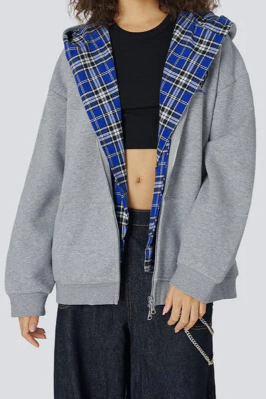 Plaid Lined Loose Fashion Hoodie - Image 3