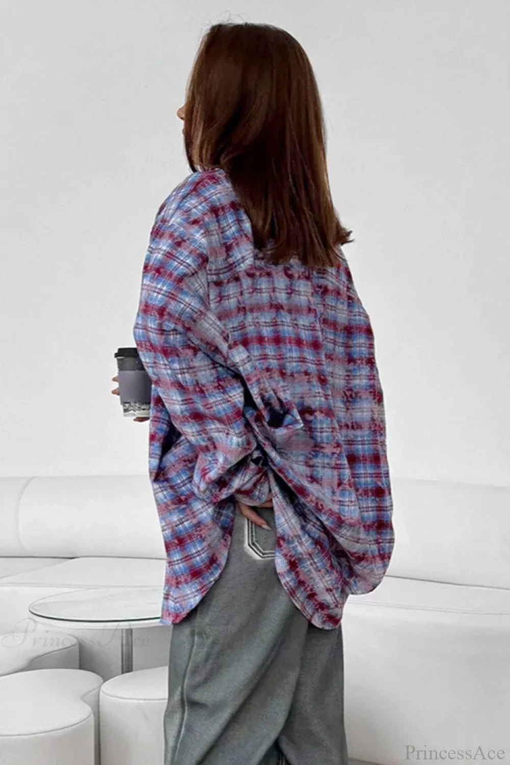 Plaid Long Sleeve Loose Casual Blouse - Image 10