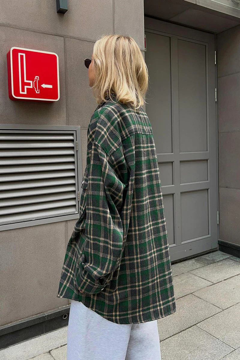 Plaid Mid Length Double Pocket Shirt Blouse - Image 6