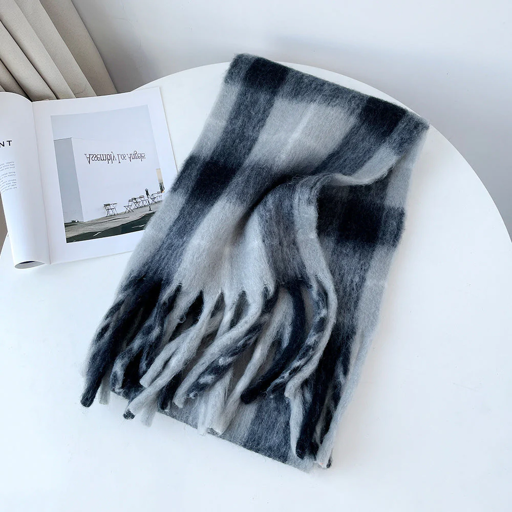 Plaid Mohair Blend Scarf - Image 9