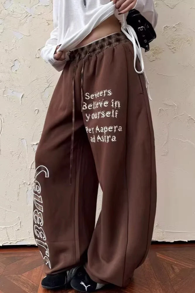 Plaid Patchwork Letter Graphic Baggy Sweat Pants - Image 2