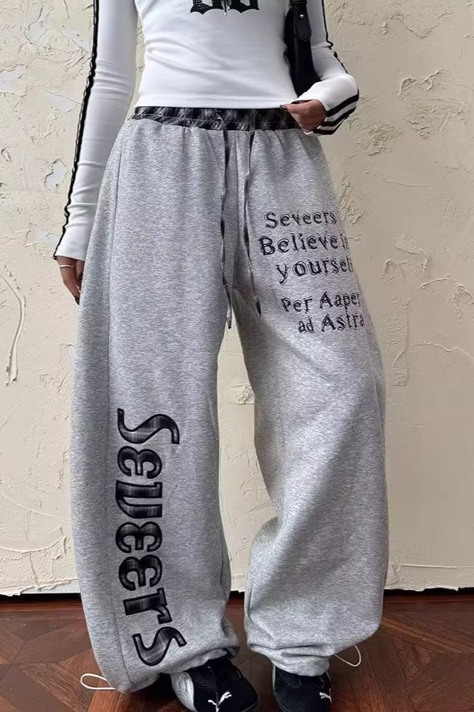 Plaid Patchwork Letter Graphic Baggy Sweat Pants - Image 4
