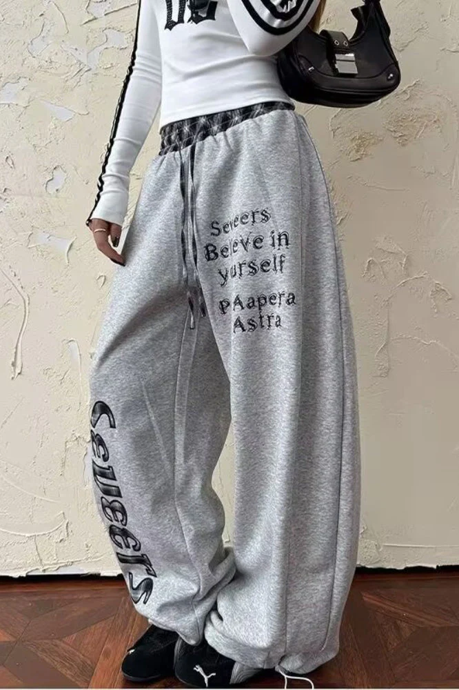 Plaid Patchwork Letter Graphic Baggy Sweat Pants - Image 6
