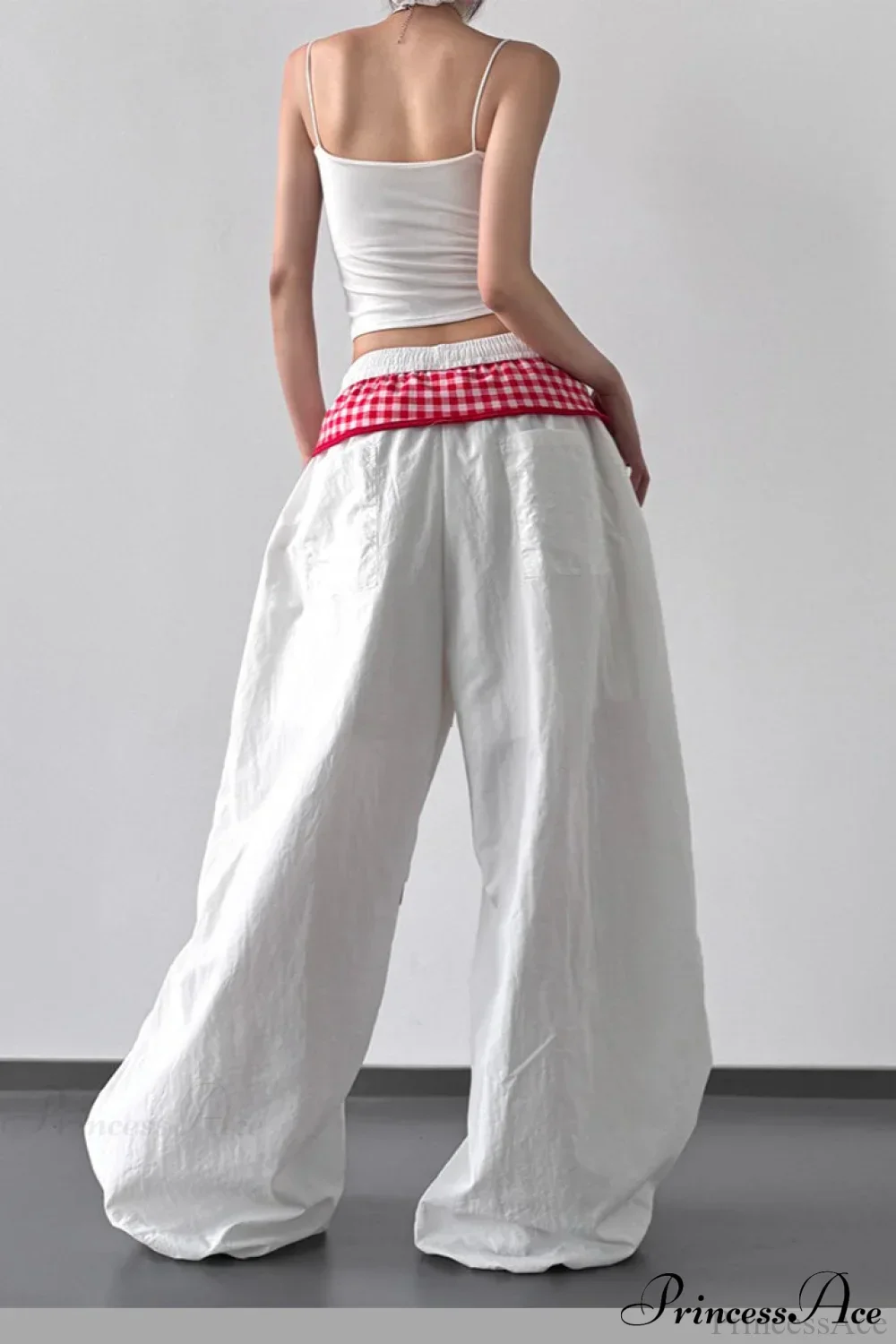 Plaid Pleated Layering Parachute Pants - Image 3