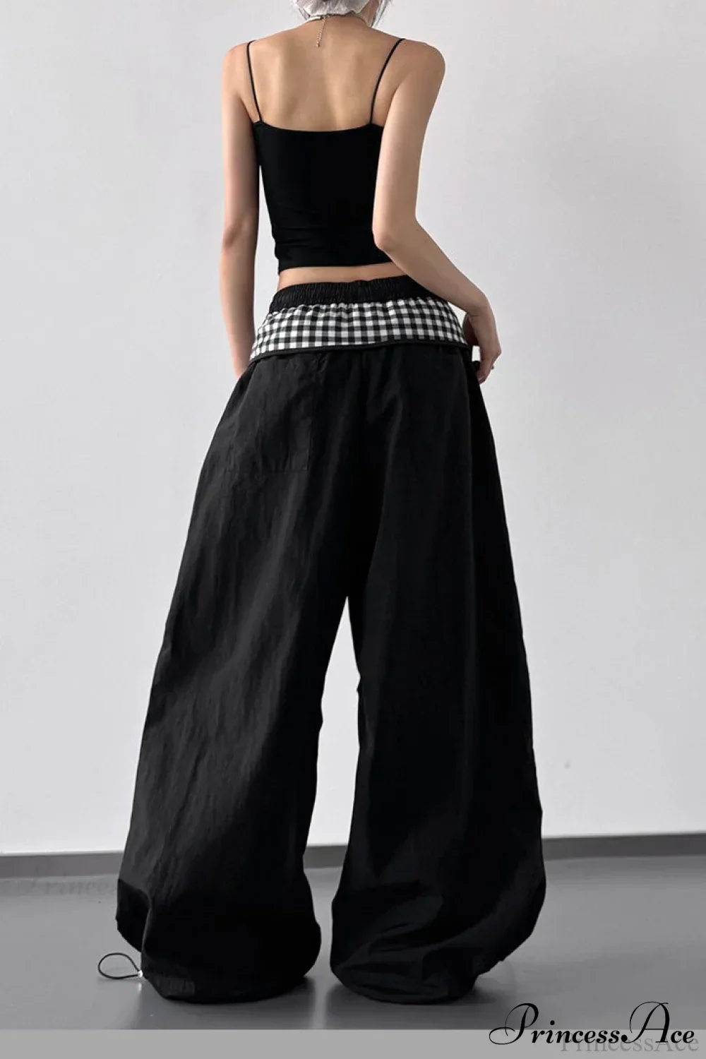 Plaid Pleated Layering Parachute Pants - Image 5