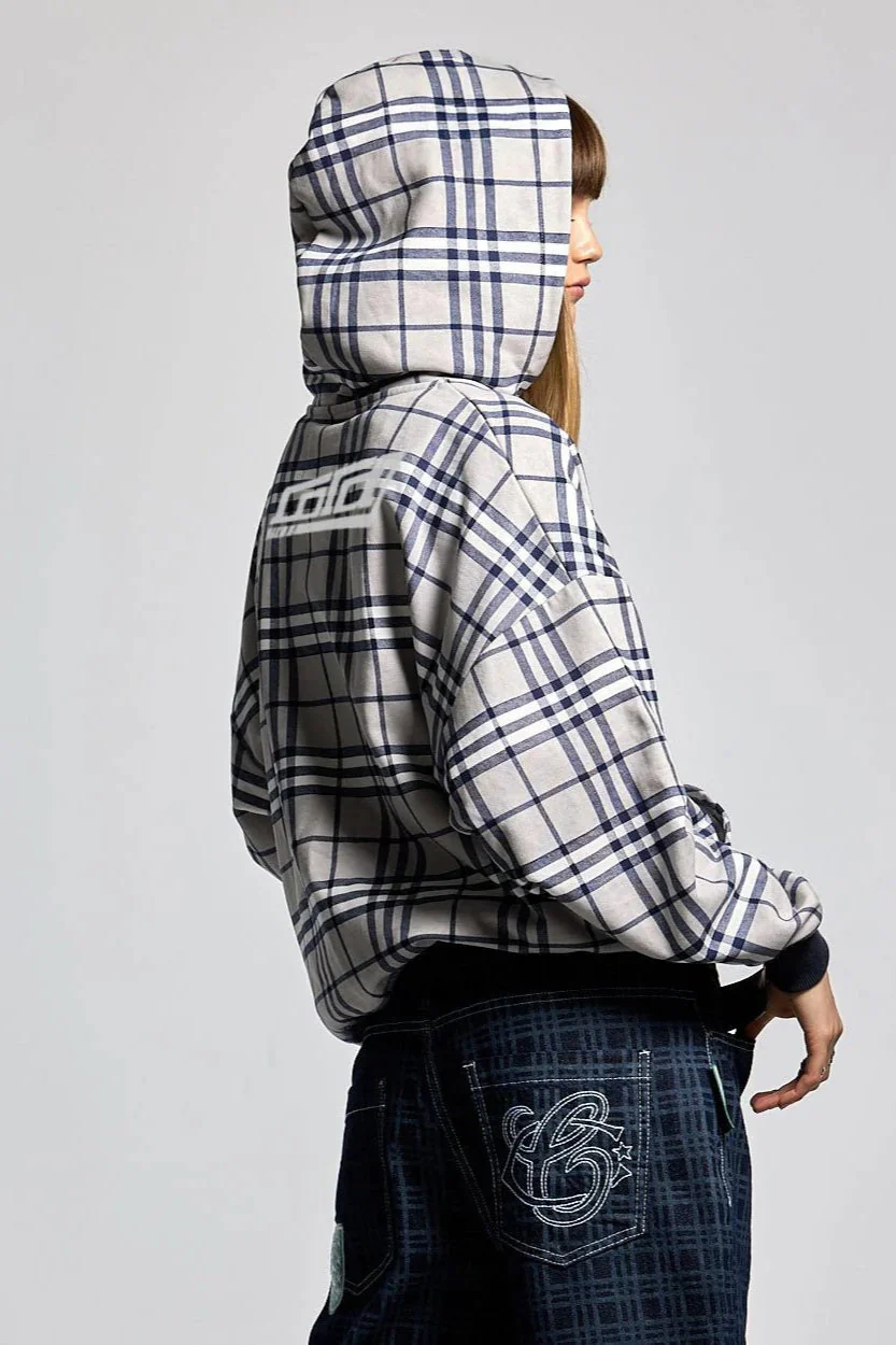 Plaid Printed Zip Y2k Hoodie - Image 2