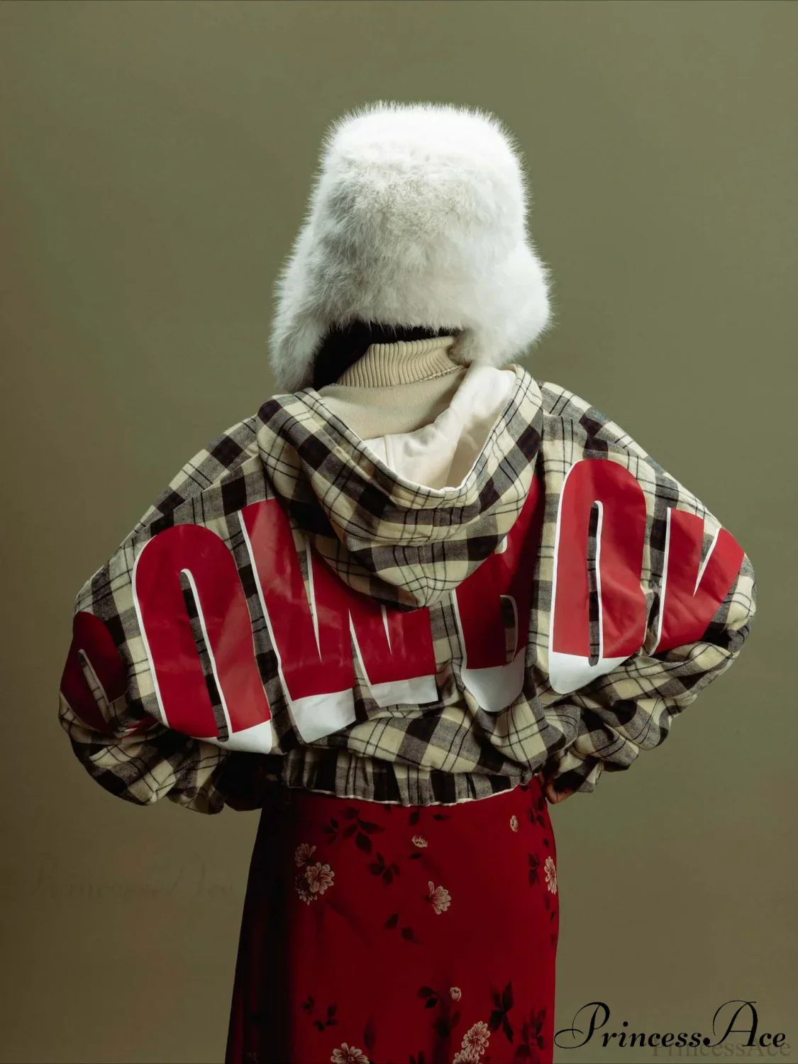 Plaid Rainbow Letter Print Loose Zipper Hoodie - Image 2