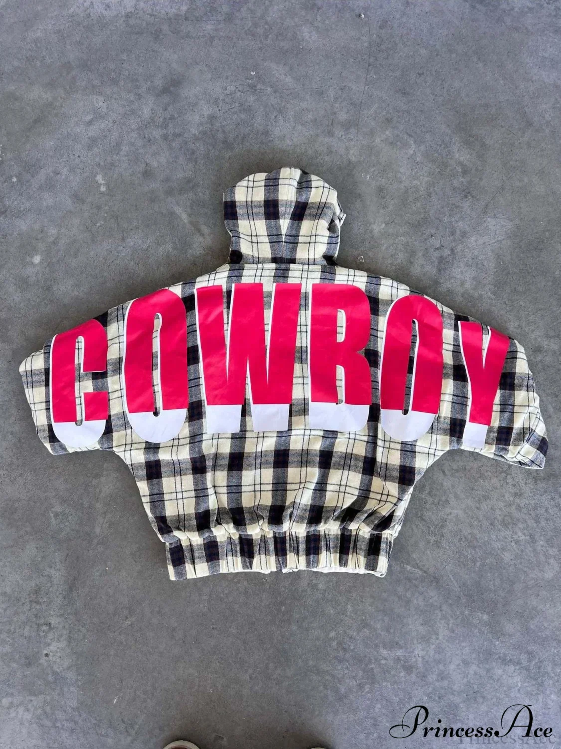 Plaid Rainbow Letter Print Loose Zipper Hoodie - Image 4