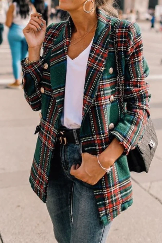 Plaid Tweed Multi-Button Chic Blazer Blazer - Image 3