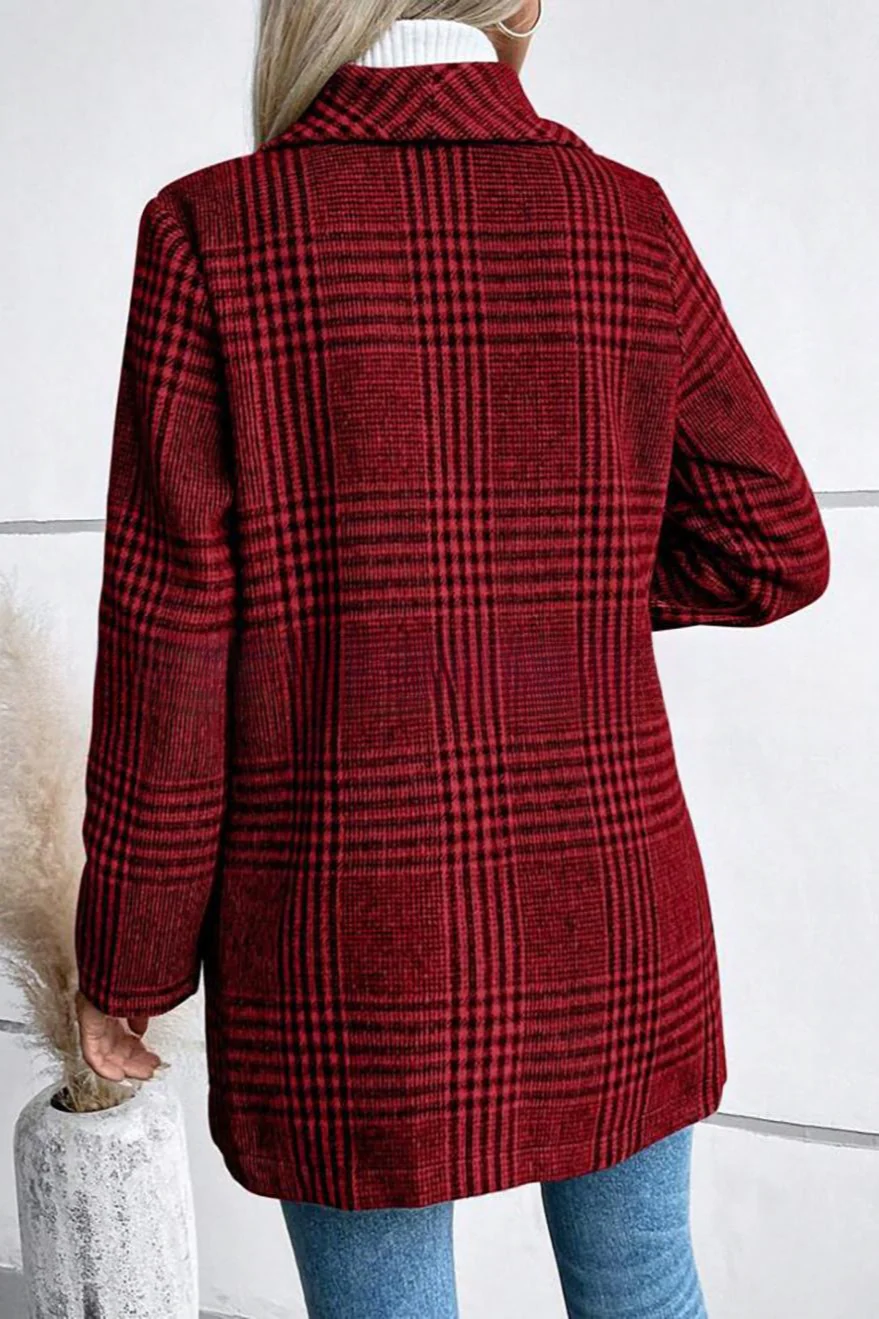 Plaid Tweed Notch Lapel Slim Elegant Jacket - Image 3
