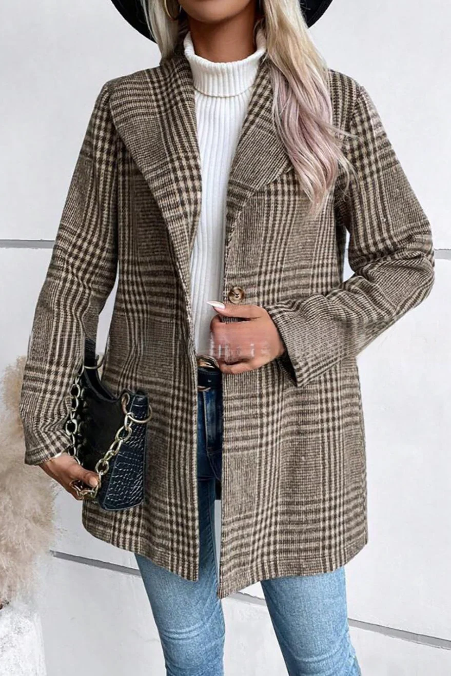 Plaid Tweed Notch Lapel Slim Elegant Jacket - Image 4
