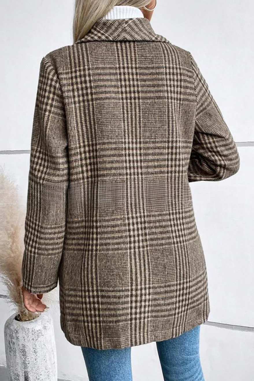 Plaid Tweed Notch Lapel Slim Elegant Jacket - Image 5