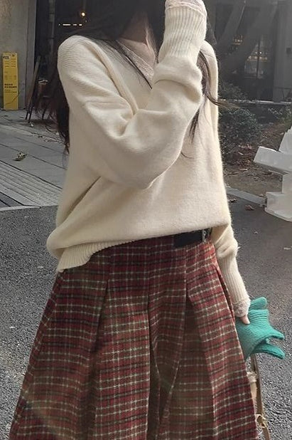 Plaid Wool Pleated Skirt - Image 4
