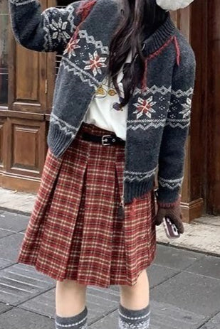 Plaid Wool Pleated Skirt - Image 5