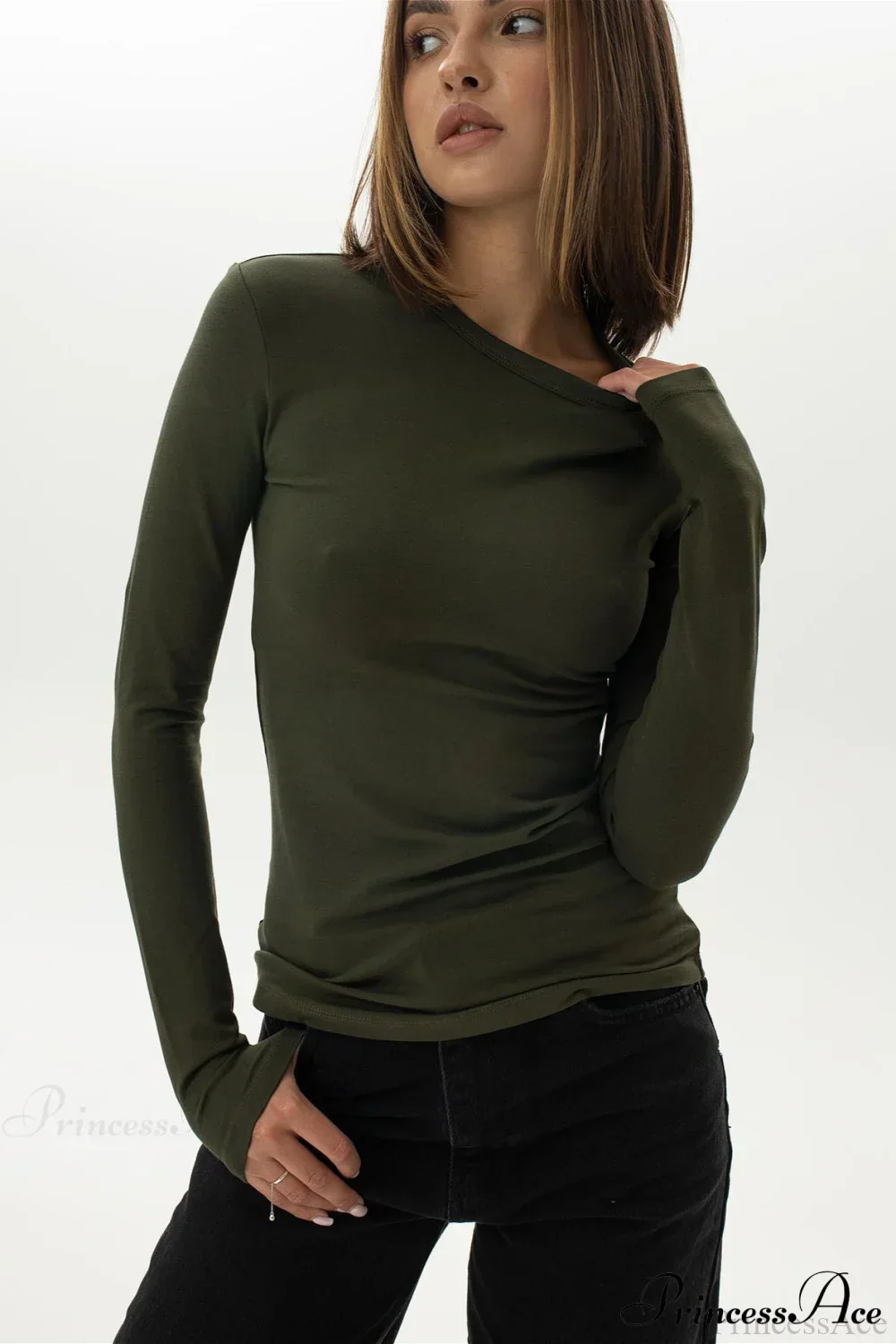 Plain Classic Solid Crew Slim Slim Crew Neck Long Sleeve Tee - Image 4