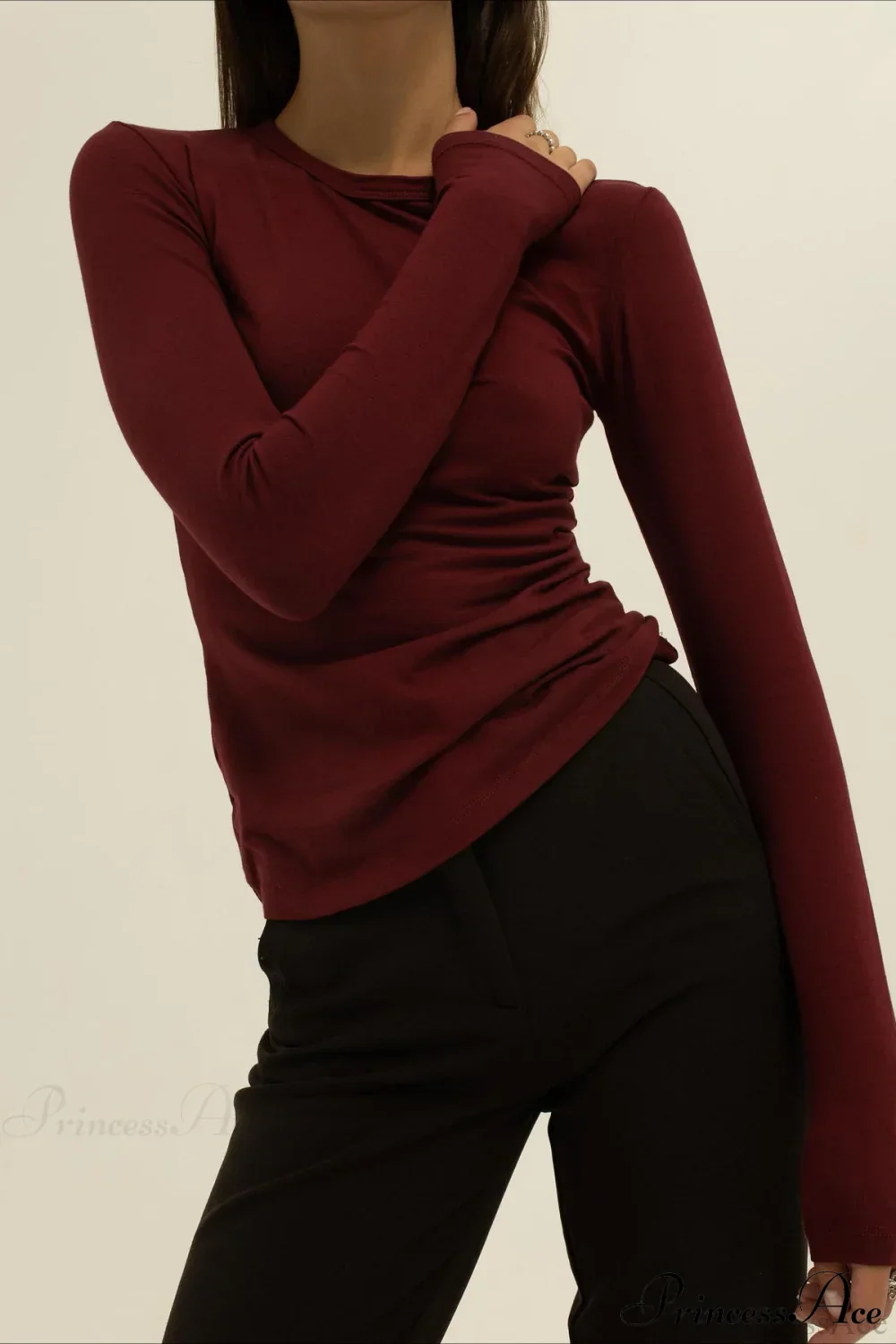 Plain Classic Solid Crew Slim Slim Crew Neck Long Sleeve Tee - Image 5