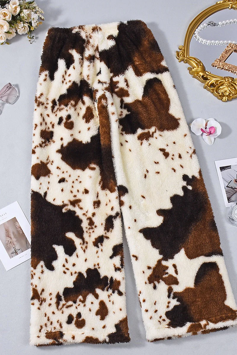 Playful Cow Print Fleece Relaxed Pants - Image 6