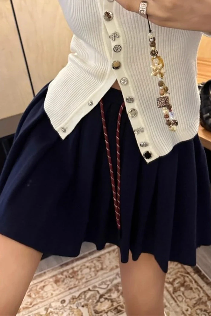 Pleated Knit Mini Skirt - Image 13