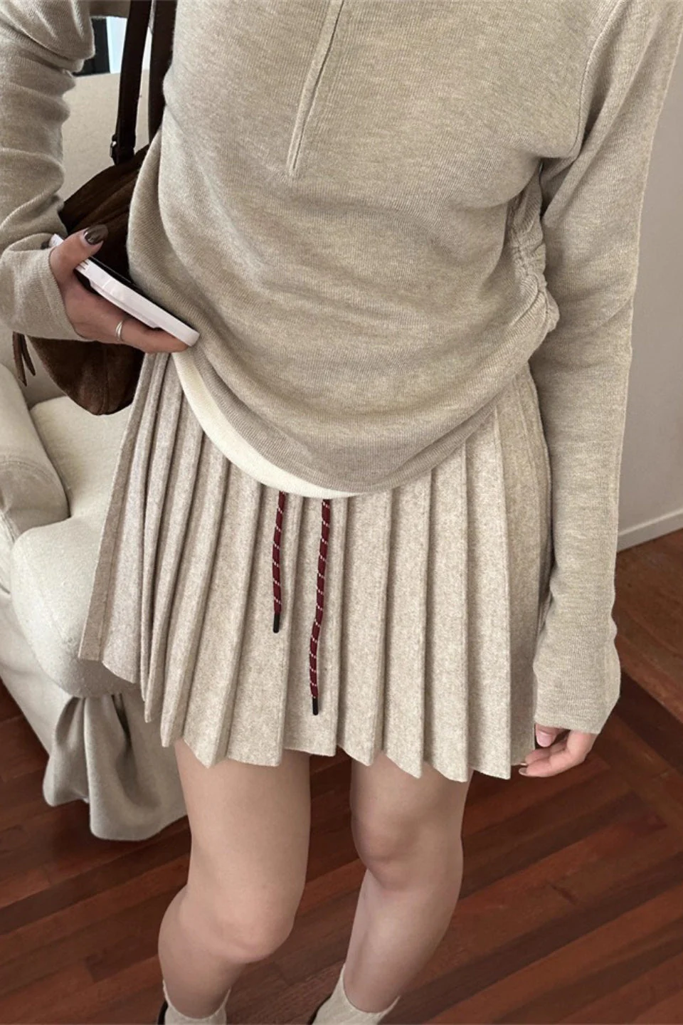 Pleated Knit Mini Skirt - Image 3