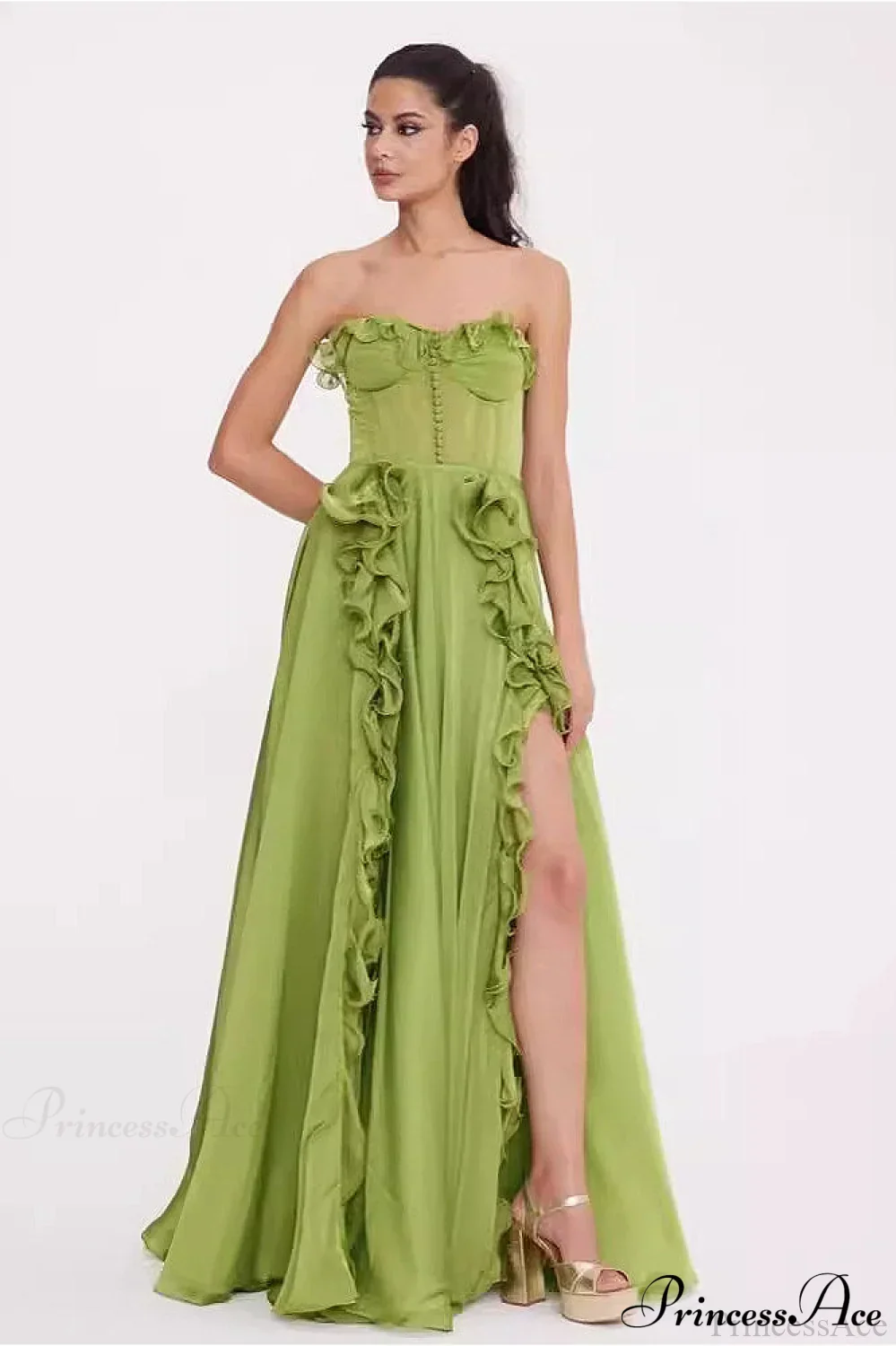 Pleated Ruffle Waist A Line Elegant Party Dress - Image 2