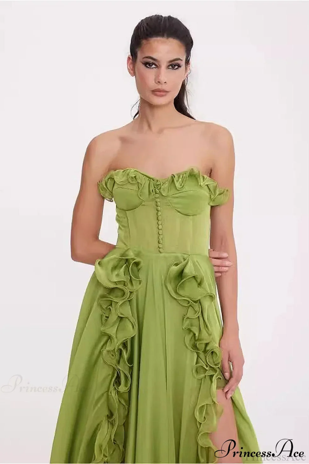 Pleated Ruffle Waist A Line Elegant Party Dress - Image 3
