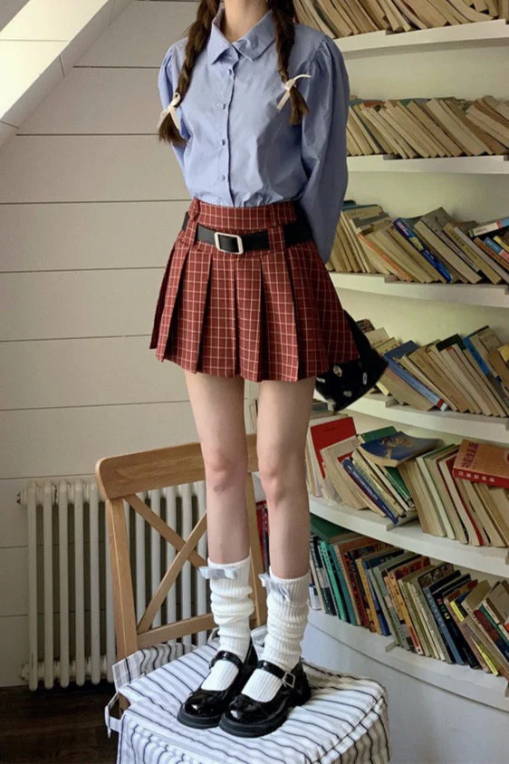 Plus Size Plaid Pleated Skirt - Image 9