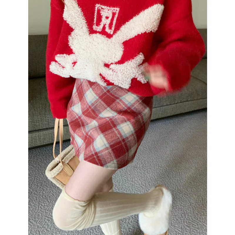 Plus Size Wool Plaid High Waist Skirt - Image 2