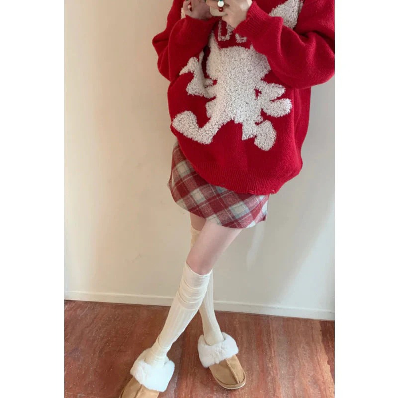 Plus Size Wool Plaid High Waist Skirt - Image 5
