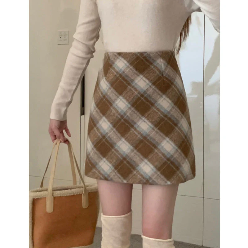 Plus Size Wool Plaid High Waist Skirt - Image 8