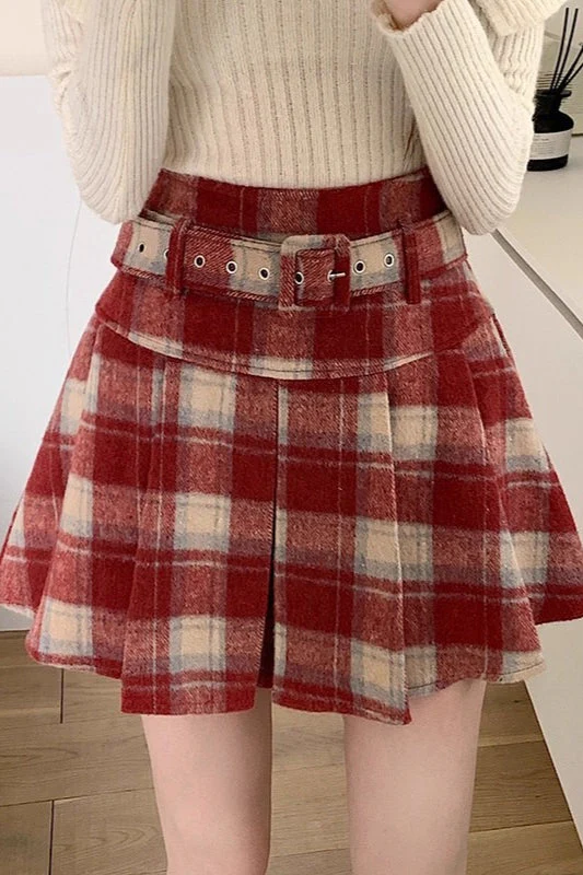 Plus Size Wool Plaid Pleated Skirt - Image 2