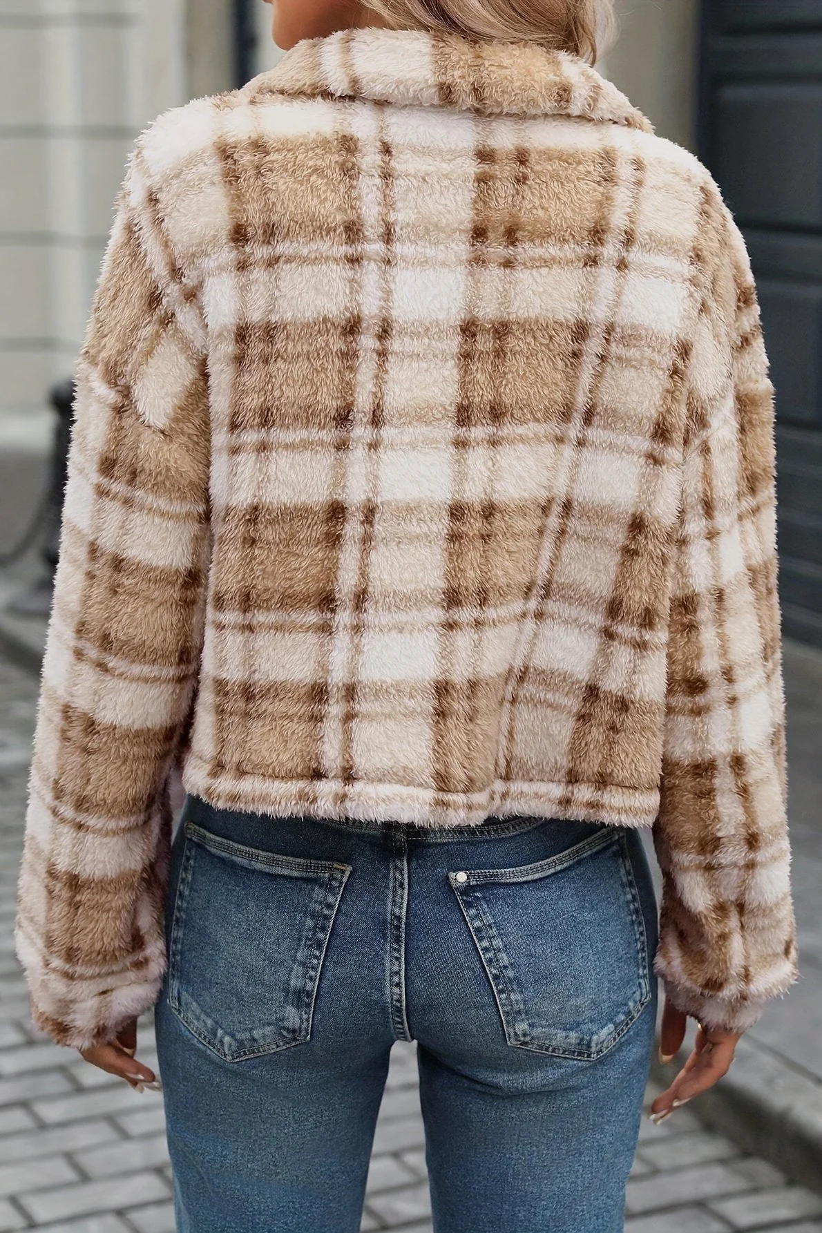 Plush Double Sided Plaid Button Cardigan Coat - Image 4