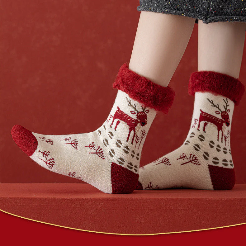 Plush Extra Thick Terry Red Mid Length Socks - Image 3