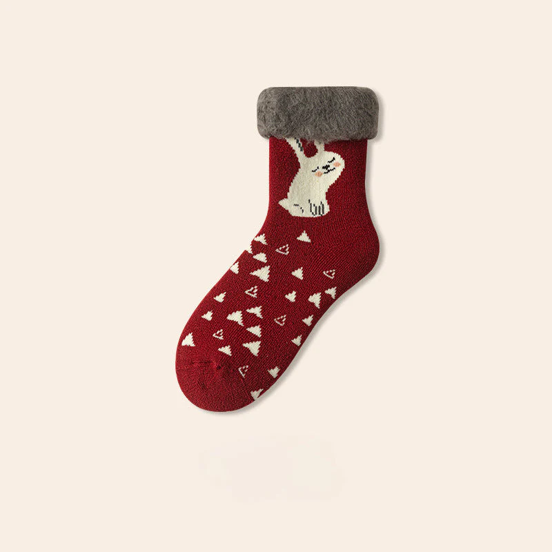 Plush Extra Thick Terry Red Mid Length Socks - Image 6