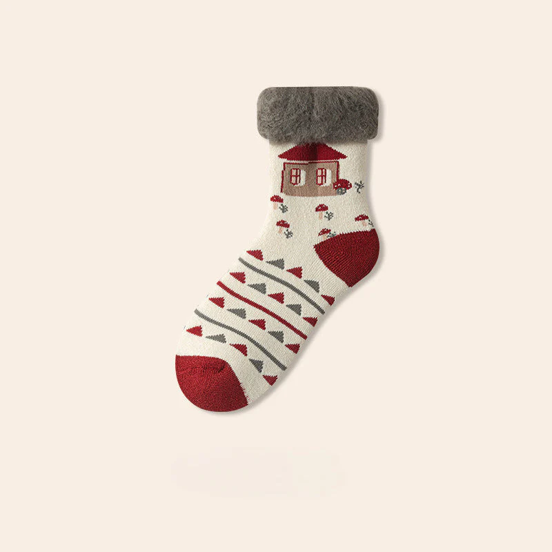 Plush Extra Thick Terry Red Mid Length Socks - Image 9