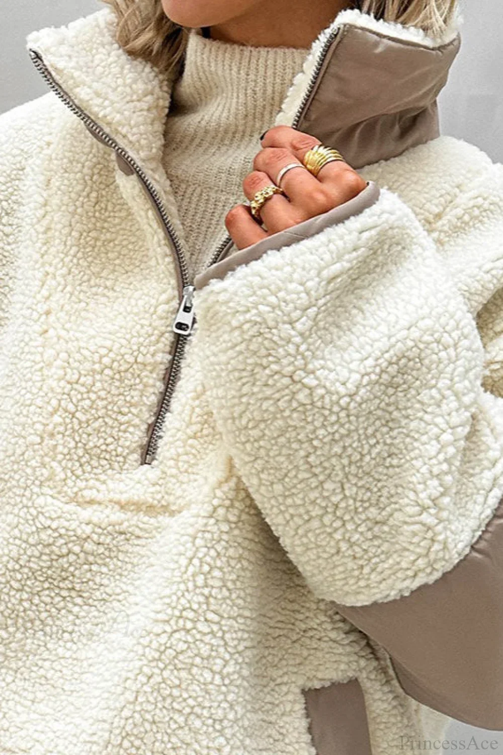 Plush Fleece Stand Collar Loose Sweatshirts - Image 2