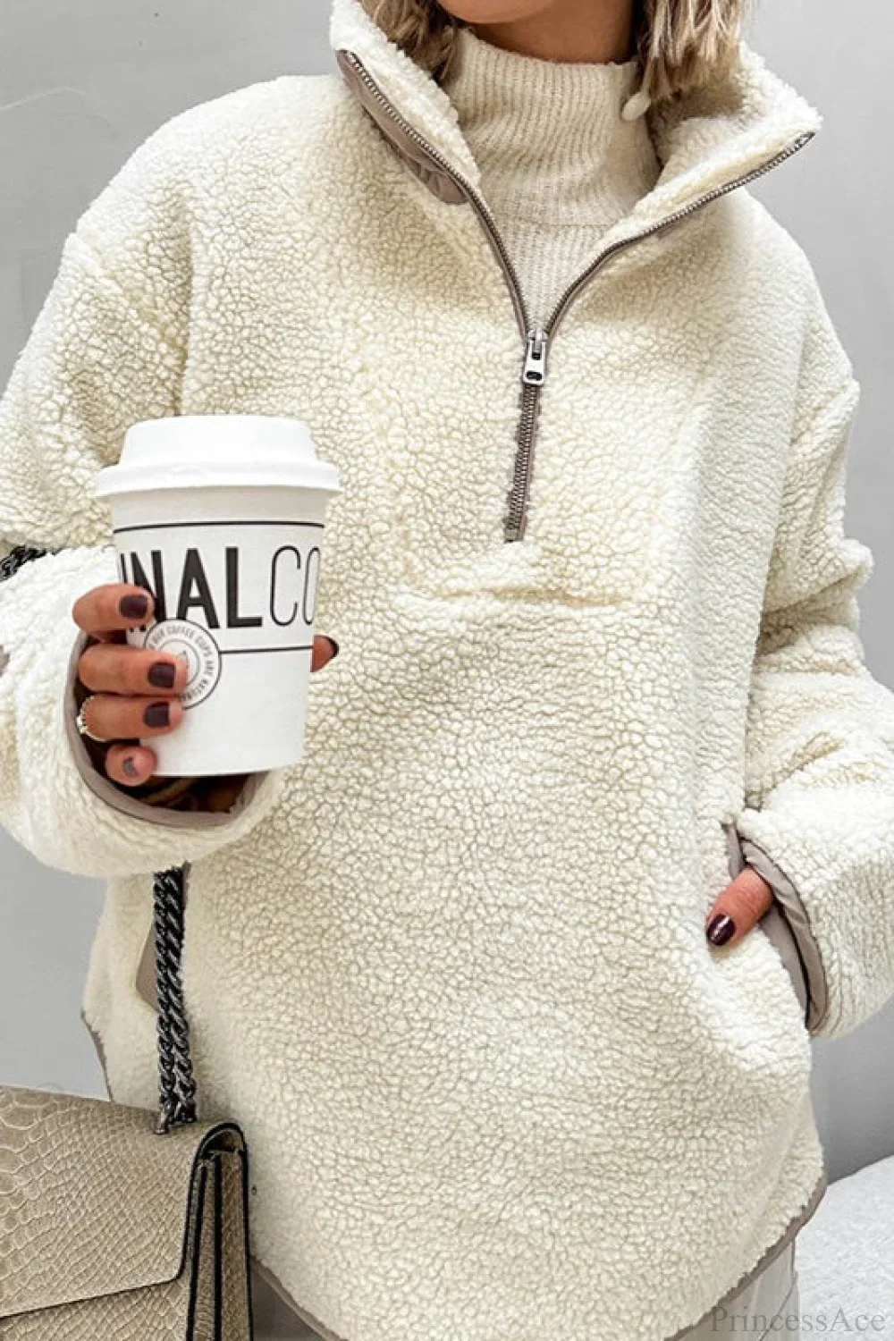 Plush Fleece Stand Collar Loose Sweatshirts - Image 4